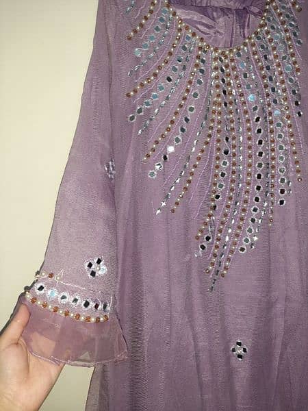 3 pcs soft net heavily embroderd neck and pearls on sleeves 3