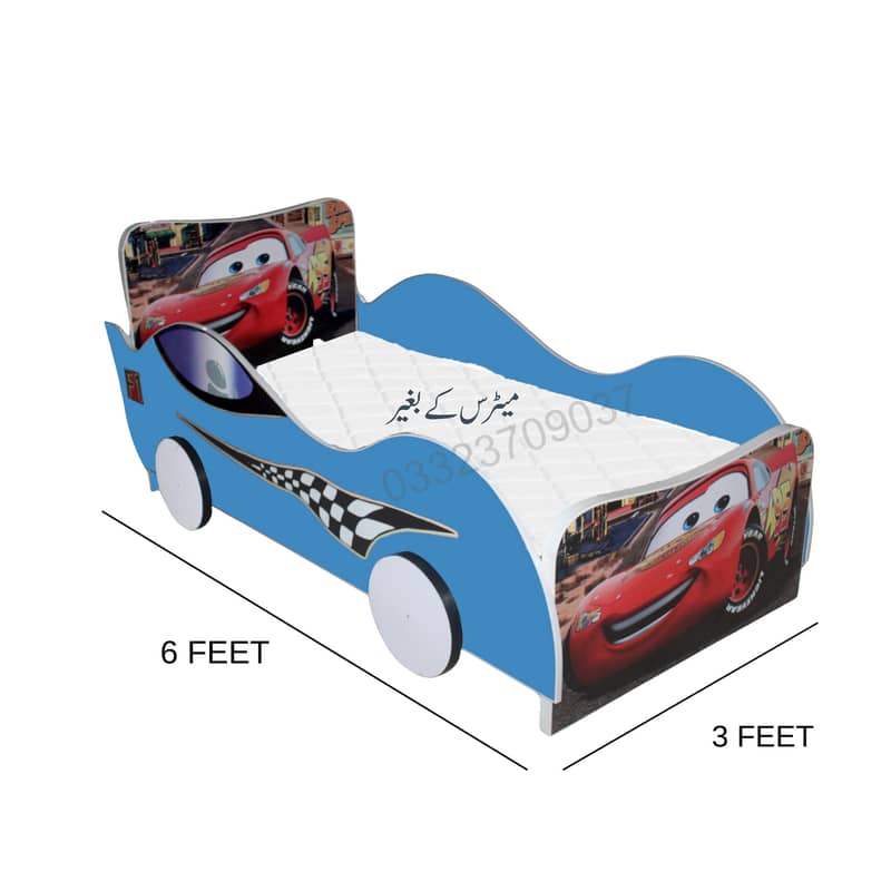 Blue CS1 Car shaped Wooden bed for kids without mattress , kids furnit 0