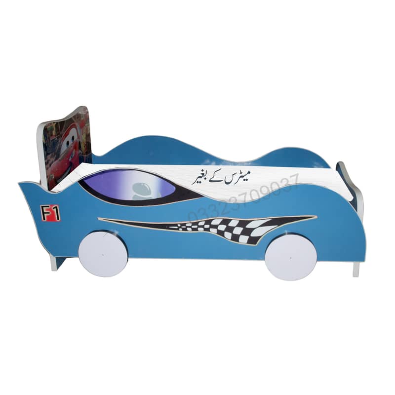 Blue CS1 Car shaped Wooden bed for kids without mattress , kids furnit 1