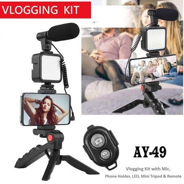 Vlogger Kits Microphone LED Fill Light Mini Tripod For 2