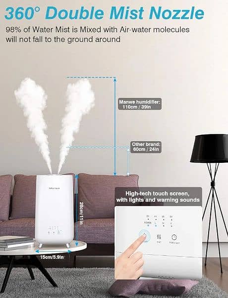 Manwe Humidifier 3L, Cool Mist Air Humidifiers Ultra Quiet 2