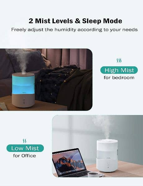 Homasy Cool Mist Humidifier 2.5L, Essential Oil Diffuser with 7-Colour 2