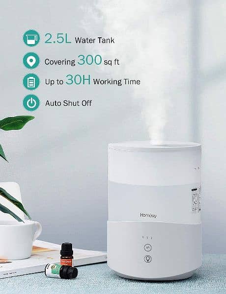 Homasy Cool Mist Humidifier 2.5L, Essential Oil Diffuser with 7-Colour 4