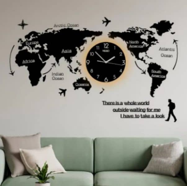 New Large Size World Map Wall Clock For Office and Bedroom 2