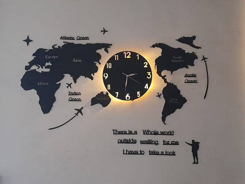 New Large Size World Map Wall Clock For Office and Bedroom 3
