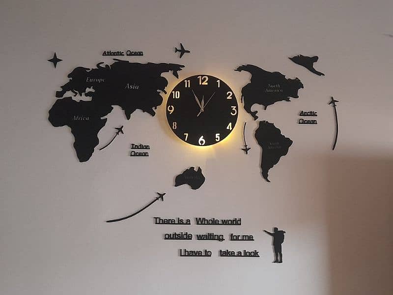 New Large Size World Map Wall Clock For Office and Bedroom 4