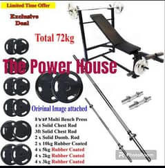72kg Weight Multi Bench Press Bicep Rubber Plates Home Gym barbell rod