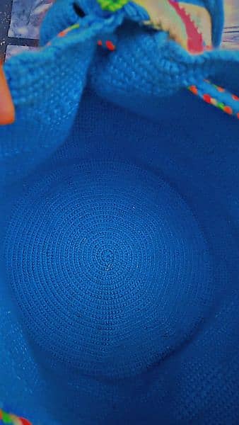 blue colour shoulder bag hand knitted. 2