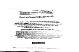 Apple 13 Macbook Air 2020 M1 chip 8gb 512gb ssd