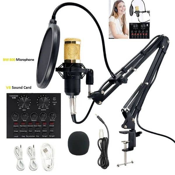 Podcast Condenser Microphone kit with Sound Card 2