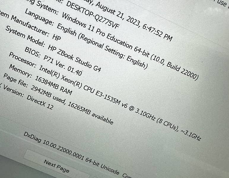 (HP ZBOOK STUDIO G4) XEON (V6 3.10 GHZ (HQ) 4gb NVEDIA (M1200) 13