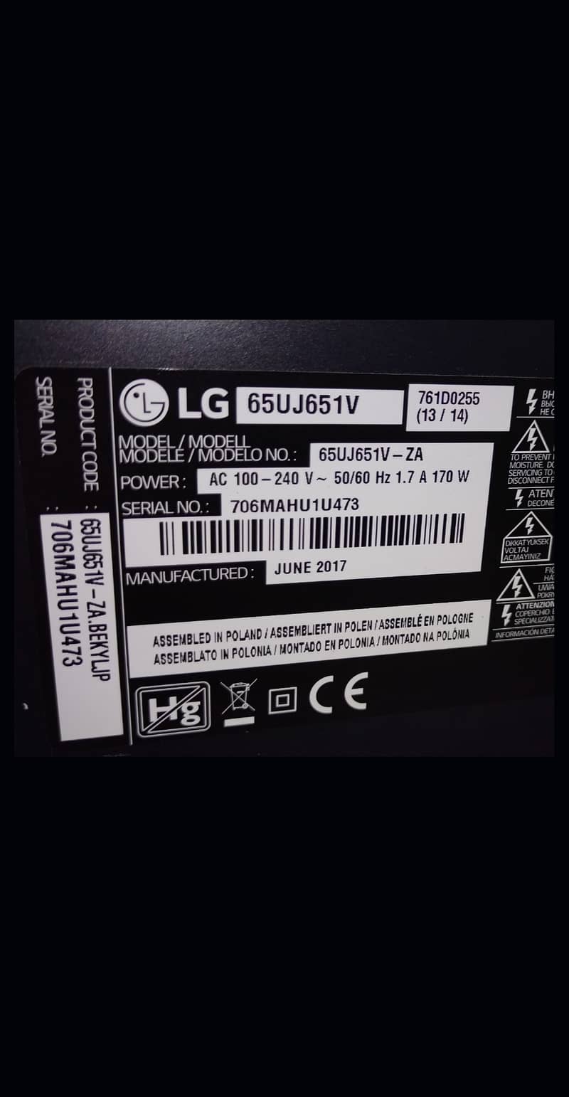 LG Ultra HD 4K type edge WIFI 65'LED Original (Imported) 2