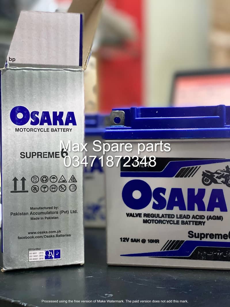 Osaka dry VRLA maintenance free battery for ybr 125/gd110/cb150f 0