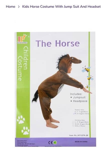 kids bear/horse costume jumpsuit with horse head 3