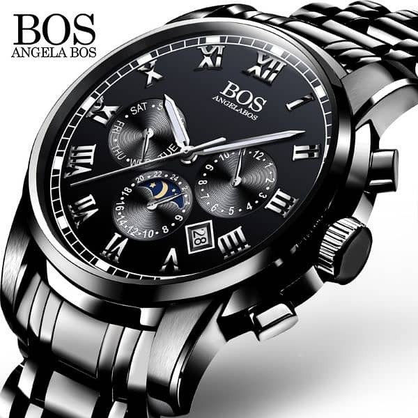 ANGELA BOS BLACK STAINLESS STEEL CLOCK MEN WATCHES 2017 LUXUR 0