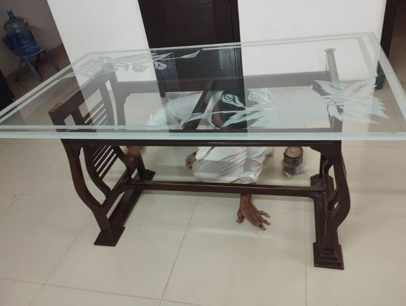 glass top table and wooden 6 chairs 3