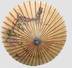 Big Wooden Umbrella - 320$ - Antique Chinese Oil Paper - Hand Painted