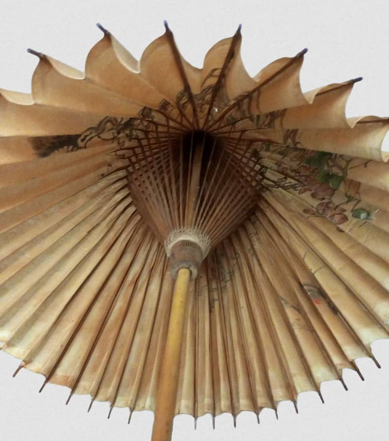 Big 1950's Wooden Umbrella -270$- Antique Chinese Paper - Hand Painted 2