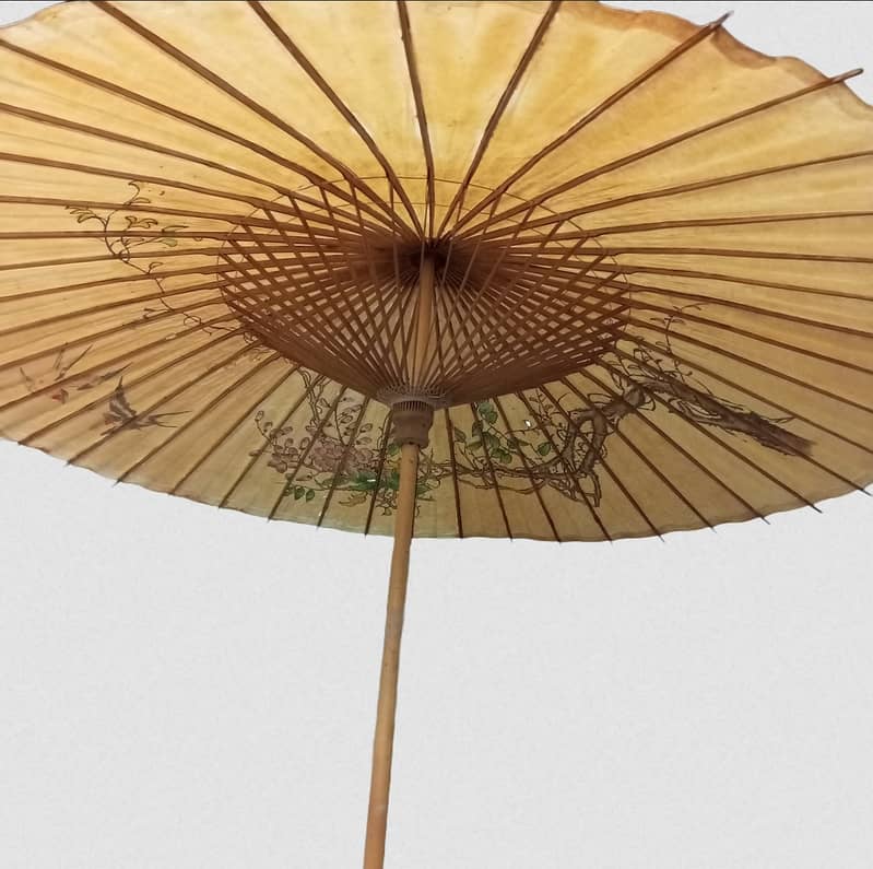 Big 1950's Wooden Umbrella -270$- Antique Chinese Paper - Hand Painted 3