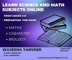 Online Tutor / Teacher Science Chemistry Maths Biology