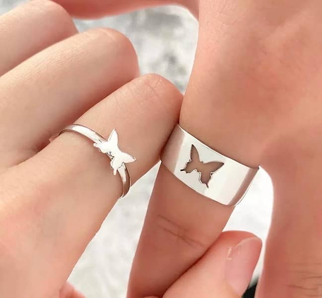2 Pcs Trendy Couple Butterfly Rings 3