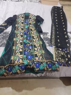 black peackock dress full heavy inner and gown with organza dupatta