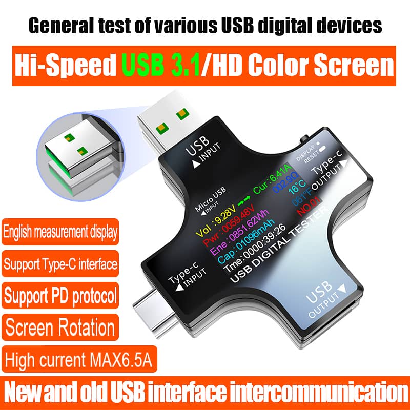 Type-C & USB Tester - DC Digital Volt/Current Meter for Mobile Powers 0