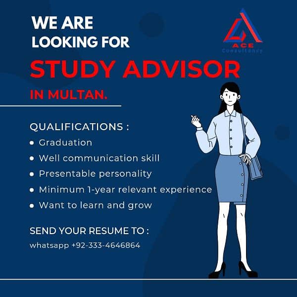 Female Study Abroad Advisor Required at Model Town Multan 0