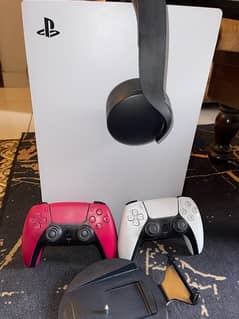 PS5 with 2 controllers and headset with original box