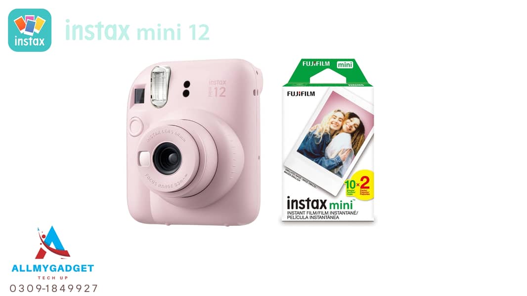 Instax Mini 12 with FUJIFILM instax mini Instant Film - Purple Pink 0