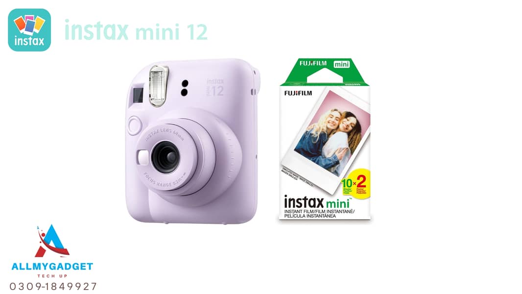 Instax Mini 12 with FUJIFILM instax mini Instant Film - Purple Pink 1