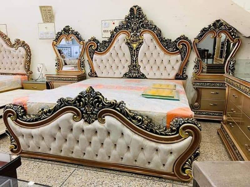 Bed set, counsole bed set, side tables, Dressing, fully Laxury style 1
