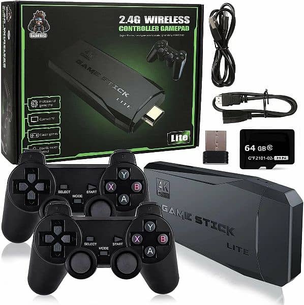 M8 Game Stick Lite 4k With 2 Wireless Controller 20,000+Games 4