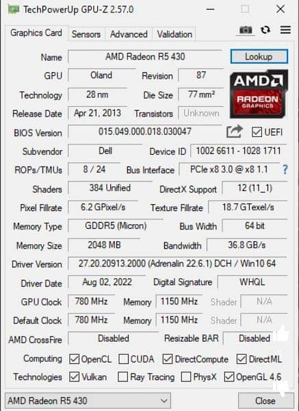 graphic card AMD R5 430. . . 2 gb DDR 5 5