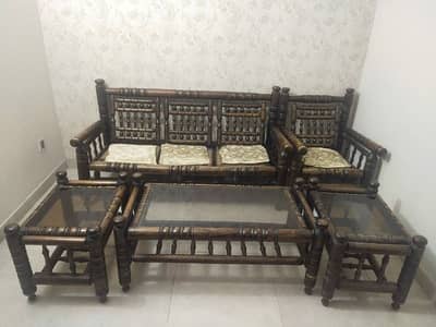 Wooden sofa 3 seater + 1 seater