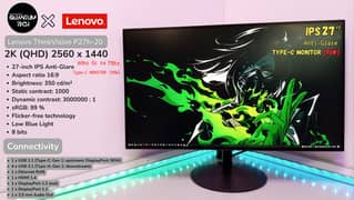 Lenovo P27h 20 27inch 2k QHD 60hz IPS Type-C Borderless Gaming Monitor 0