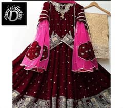 3 Pcs women's stitched silk embroidered Maxi
