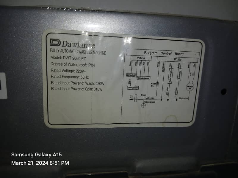 Dawlance fully automatic washing machine (Model :DWT  9060 EZ) 1