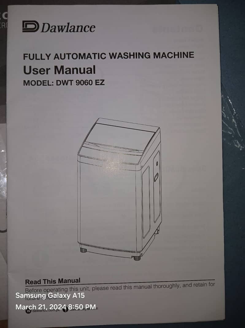 Dawlance fully automatic washing machine (Model :DWT  9060 EZ) 2