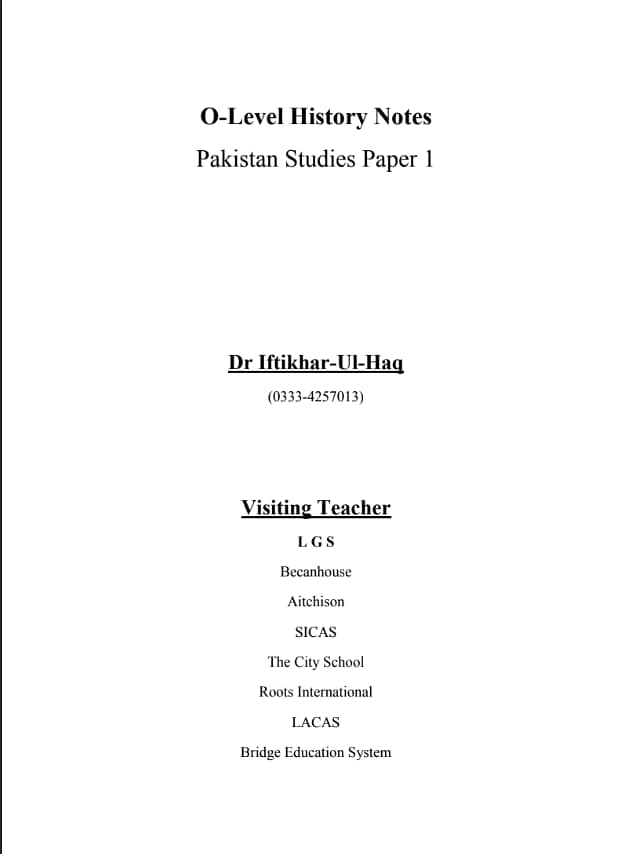 Dr Iftikhar ul haq HISTORY 2059/1 NOTES 1