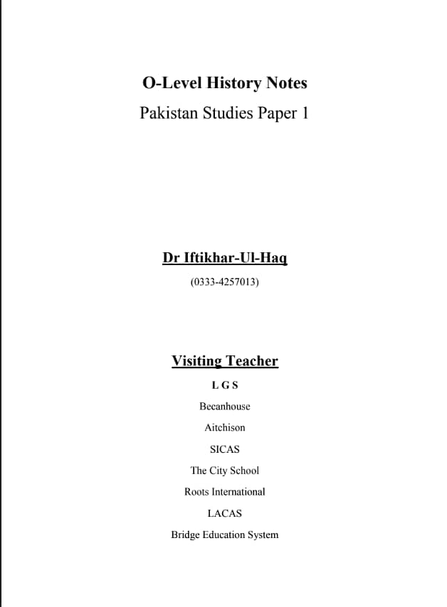 Dr Iftikhar ul haq HISTORY 2059/1 NOTES PDF 1