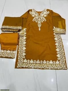 3pcs women stitched Organza embroidered suit