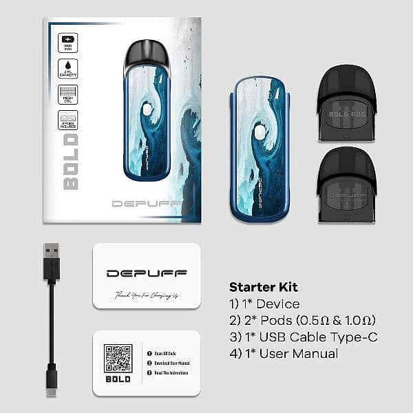 Depuff Bold Vape with 1 coil free| Pod | Air flow Control Button |Vape 1