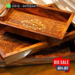 Set Of 3 Trays Beautiful  Made By Sheesham Wood Imported Polished