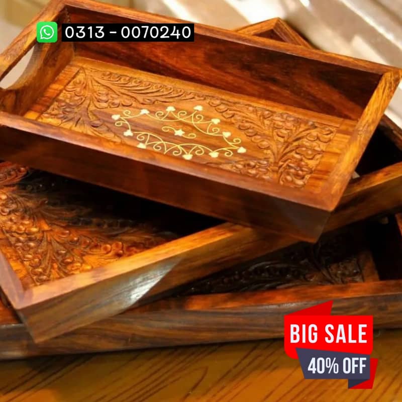 Set Of 3 Trays Beautiful  Made By Sheesham Wood Imported Polished 0