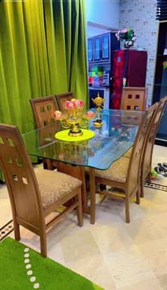 12mm glass Dining table with 6 chairs for sale