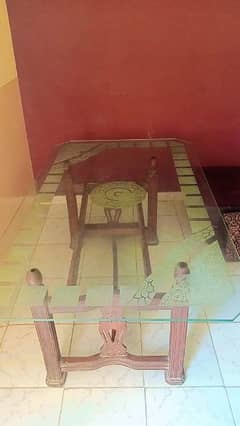 wooden table 6 seater with havey glass top