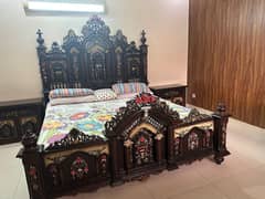 Real Chinioti Bedroom full set - wooden bed, sides, dressing, 2 chairs