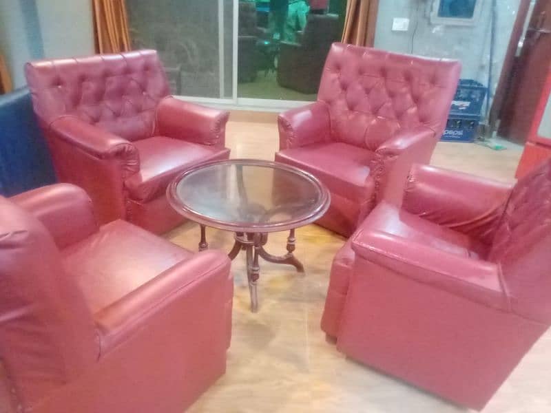 4 pcs sets sofa , pure leather with table 0