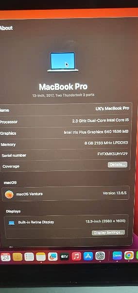 MacBook pro 2017 8/128 gb Core I5 7th generation 3